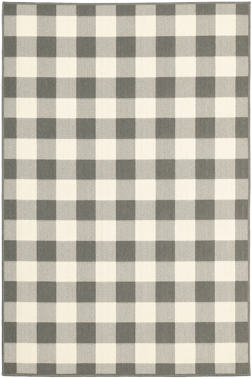 HomeRoots Grey Polypropylene 9’x13’ Gray and Ivory Gingham Indoor Outdoor Area Rug