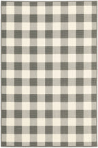HomeRoots Grey Polypropylene 9’x13’ Gray and Ivory Gingham Indoor Outdoor Area Rug