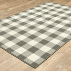 HomeRoots Grey Polypropylene 9’x13’ Gray and Ivory Gingham Indoor Outdoor Area Rug