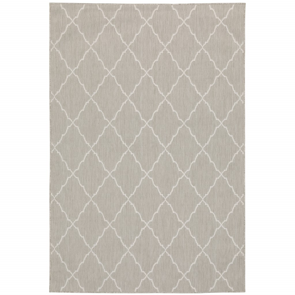 HomeRoots Grey Polypropylene 7’x9’ Gray and Ivory Trellis Indoor Outdoor Area Rug