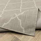 HomeRoots Grey Polypropylene 7’x9’ Gray and Ivory Trellis Indoor Outdoor Area Rug