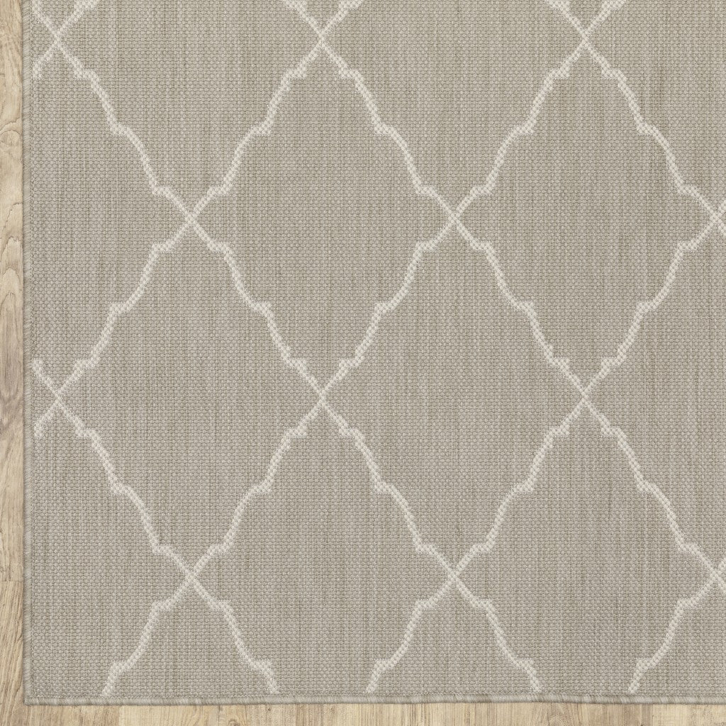 HomeRoots Grey Polypropylene 10’x13’ Gray and Ivory Trellis Indoor Outdoor Area Rug