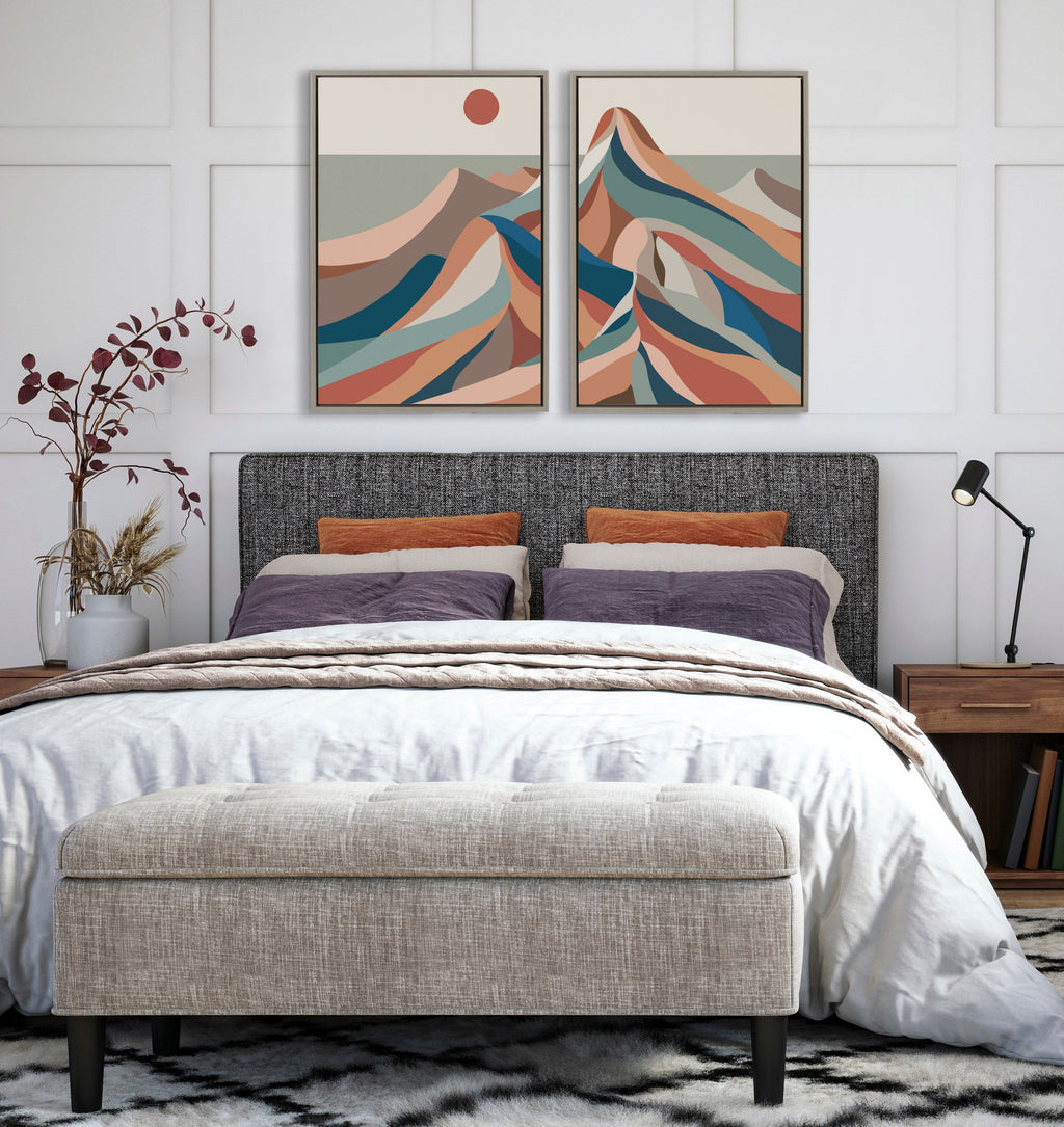 Sylvie Mid Century Modern Mountains Blue Framed Canvas Set by Rachel Lee of My Dream Wall