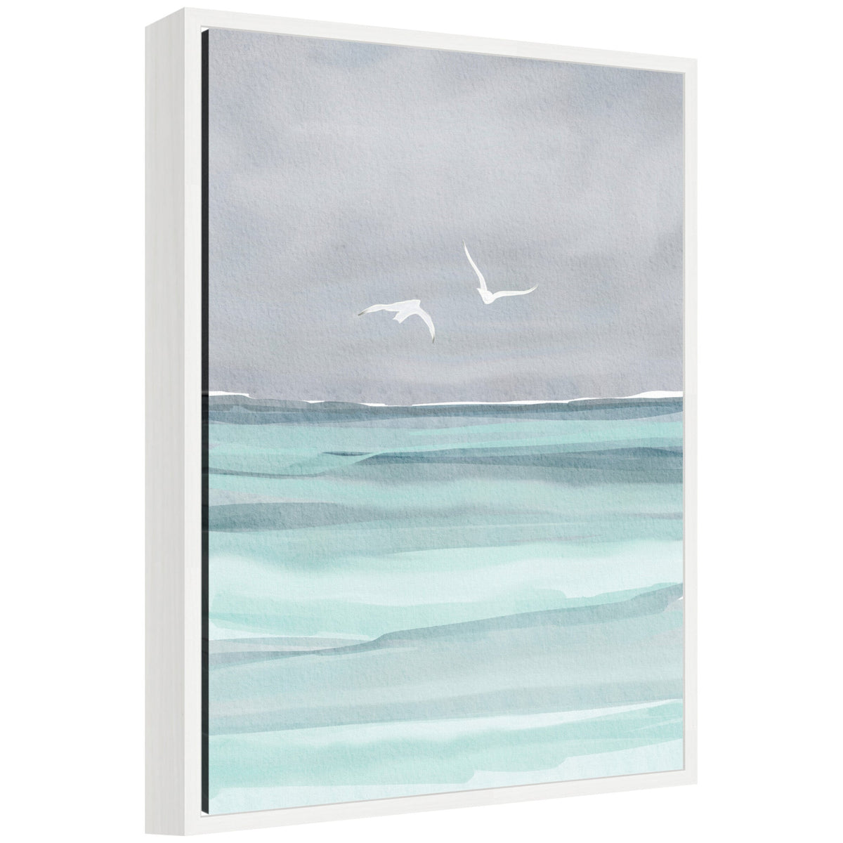 Sylvie Sea and Seagulls Framed Canvas by Nikita Jariwala