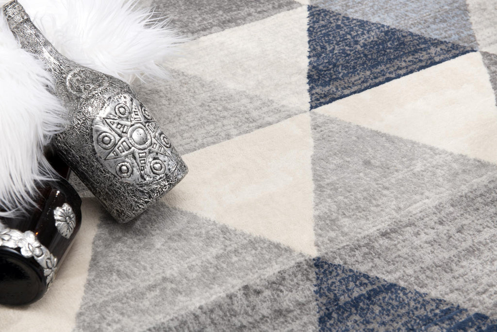 HomeRoots 100% Polypropylene 2’ x 8’ Navy Blue Geometric Diamond Runner Rug