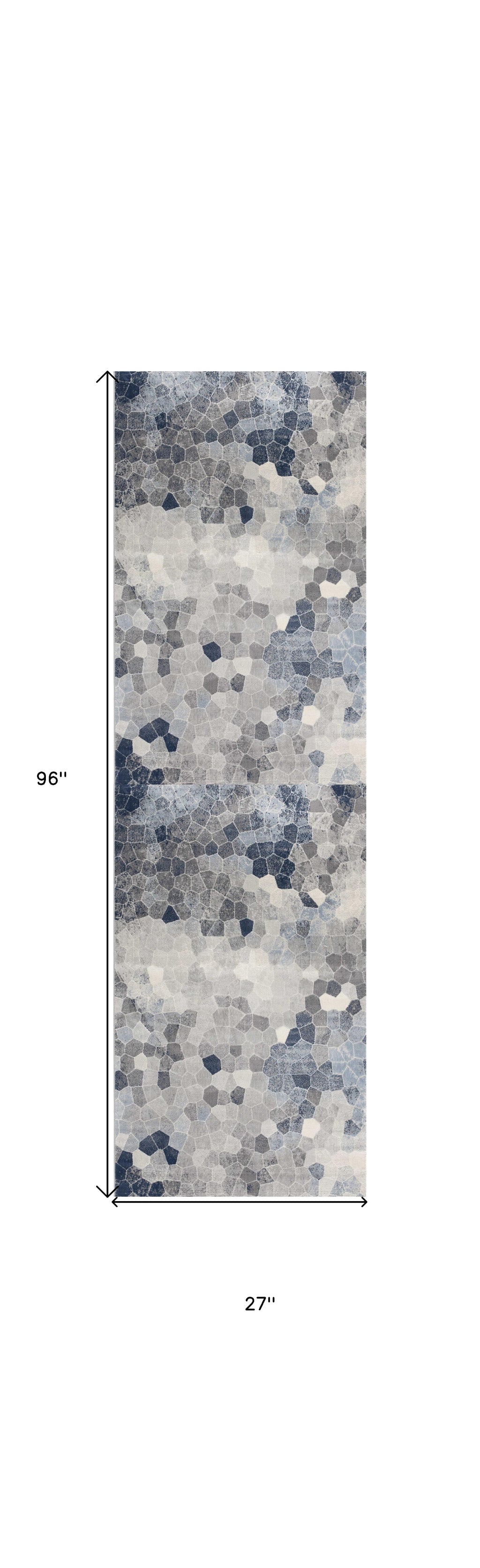 HomeRoots 100% Polypropylene 2’ x 8’ Navy Blue Cobblestone Pattern Runner Rug