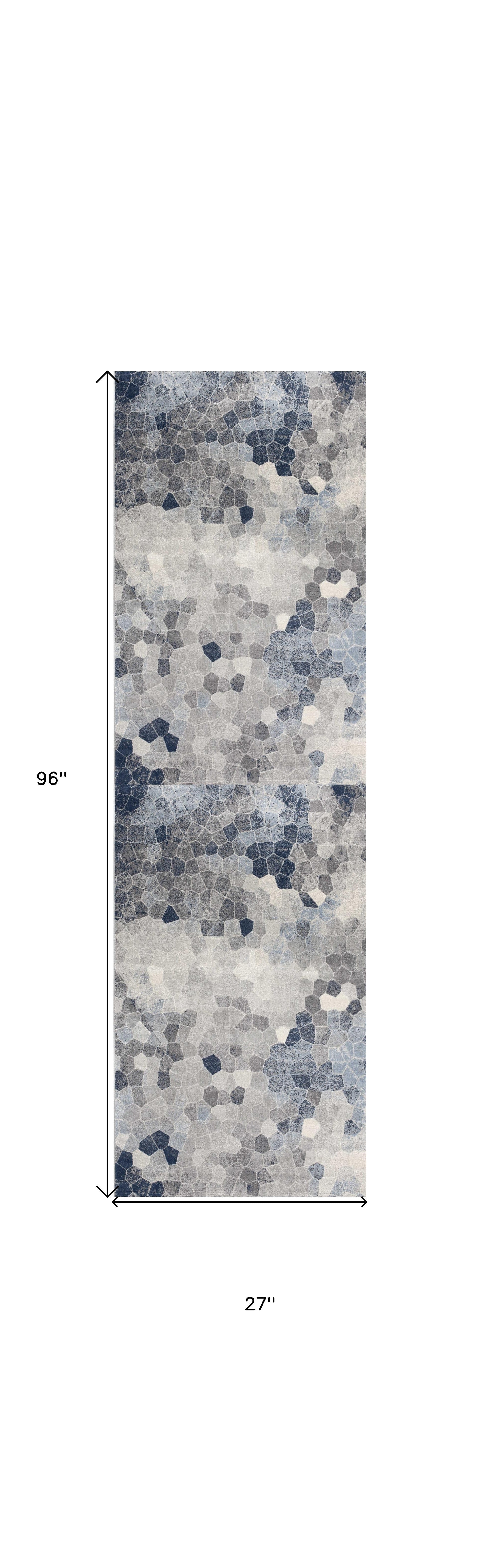 HomeRoots 100% Polypropylene 2’ x 8’ Navy Blue Cobblestone Pattern Runner Rug
