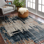 HomeRoots Multi 100% Twisted Polyester 4â€ x 6â€ Blue and Red Mod Distressed Area Rug