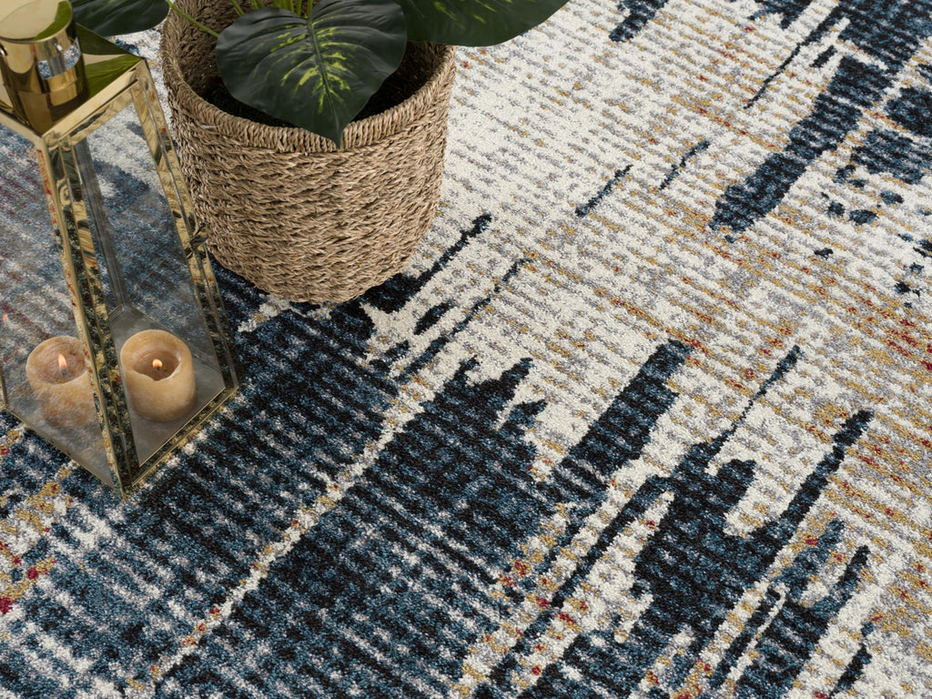 HomeRoots Multi 100% Twisted Polyester 4â€ x 6â€ Blue and Red Mod Distressed Area Rug