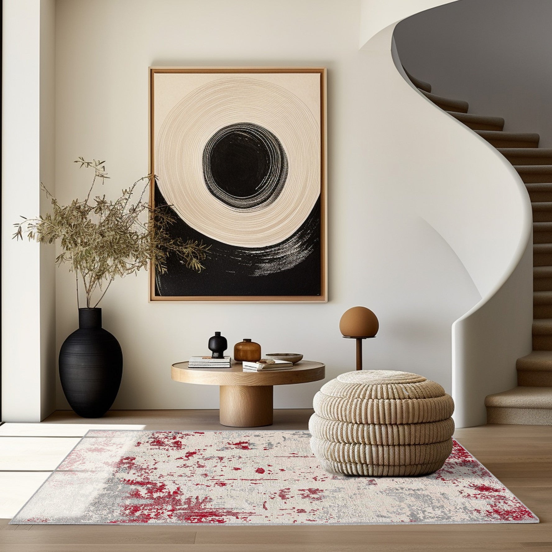 HomeRoots 100% High Grade Polypropylene 7â€ x 10â€ Red and Gray Modern Abstract Area Rug