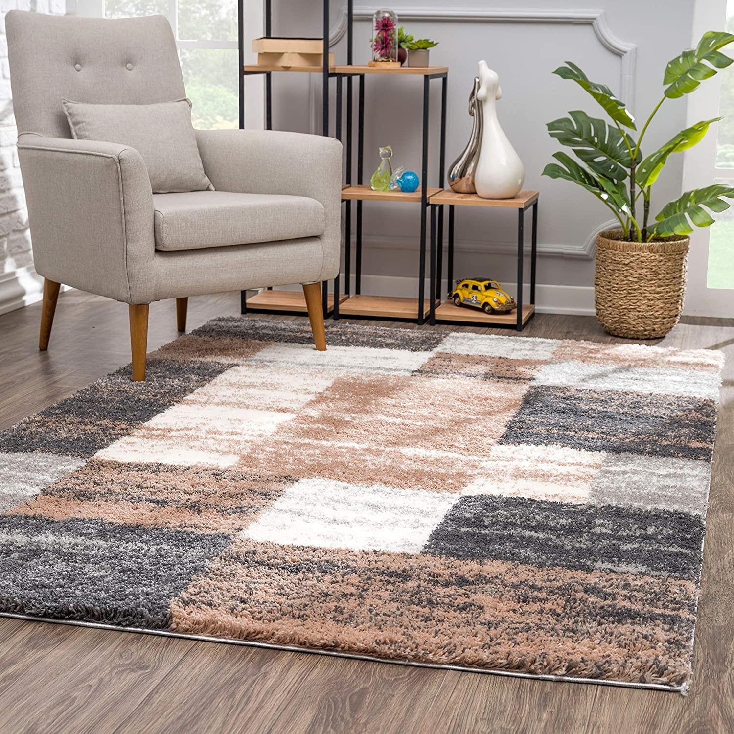 4 X 6 Beige Modern Blocks Area Rug
