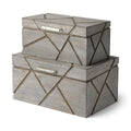 Set Of Two Gray Wooden Boxes With Carved Details