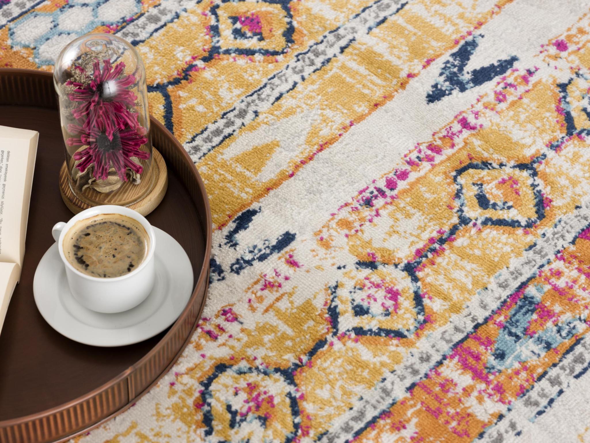 8 X 11 Gold And Ivory Distressed Tribal Area Rug