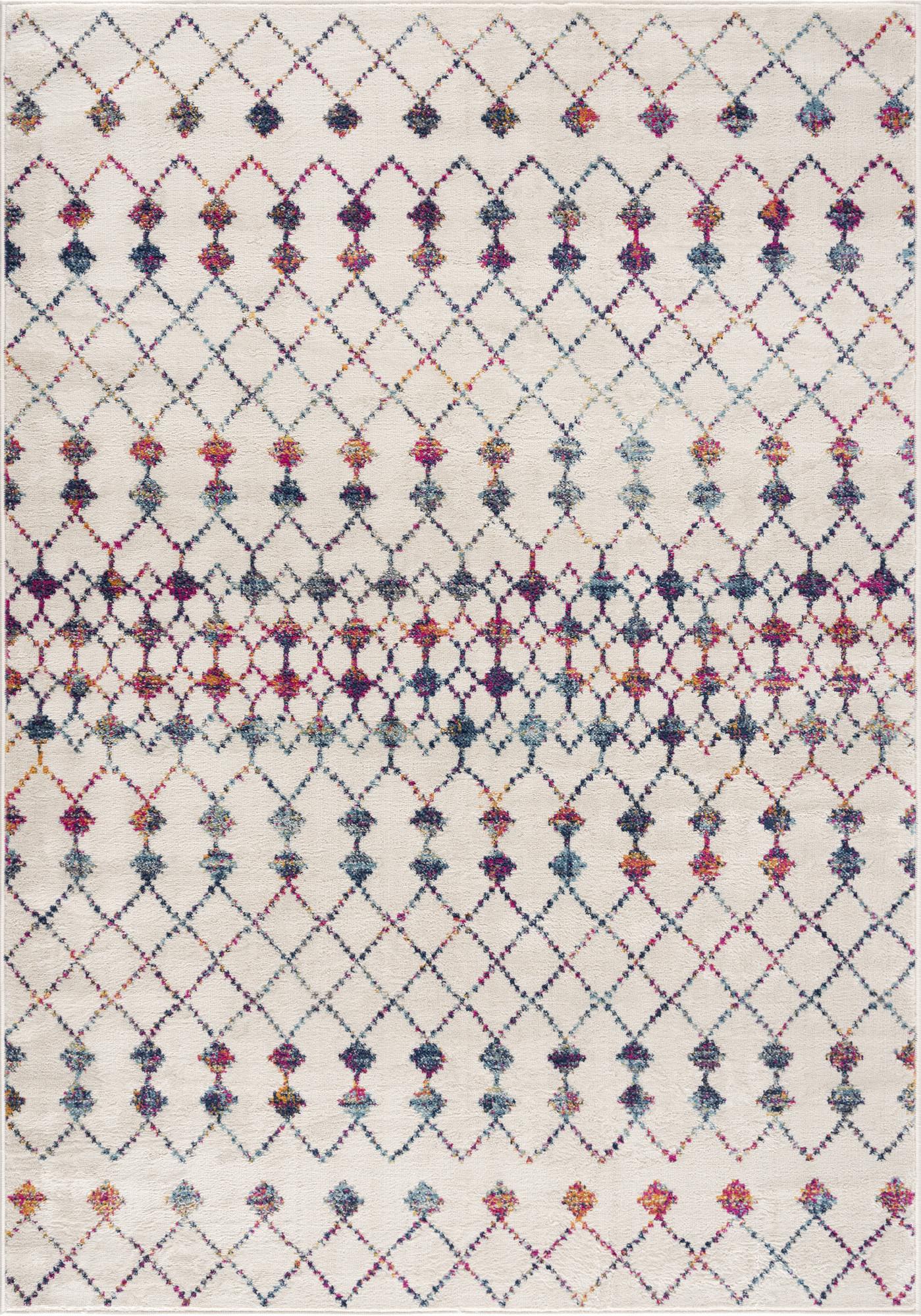 5 X 8 White Modern Geometric Grid Area Rug