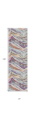 2 X 10 Blue And Gold Zebra Pattern Runner Rug