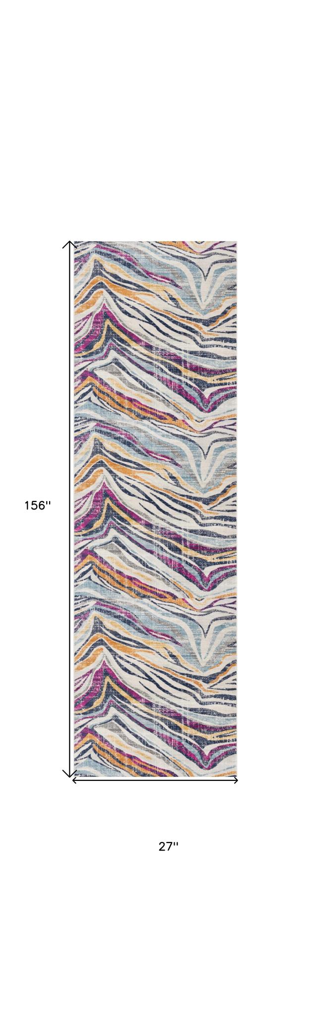 2 X 13 Blue And Gold Zebra Pattern Runner Rug