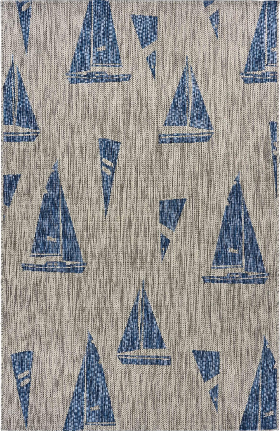 8 X 10 Gray Sailboat Indoor Outdoor Area Rug