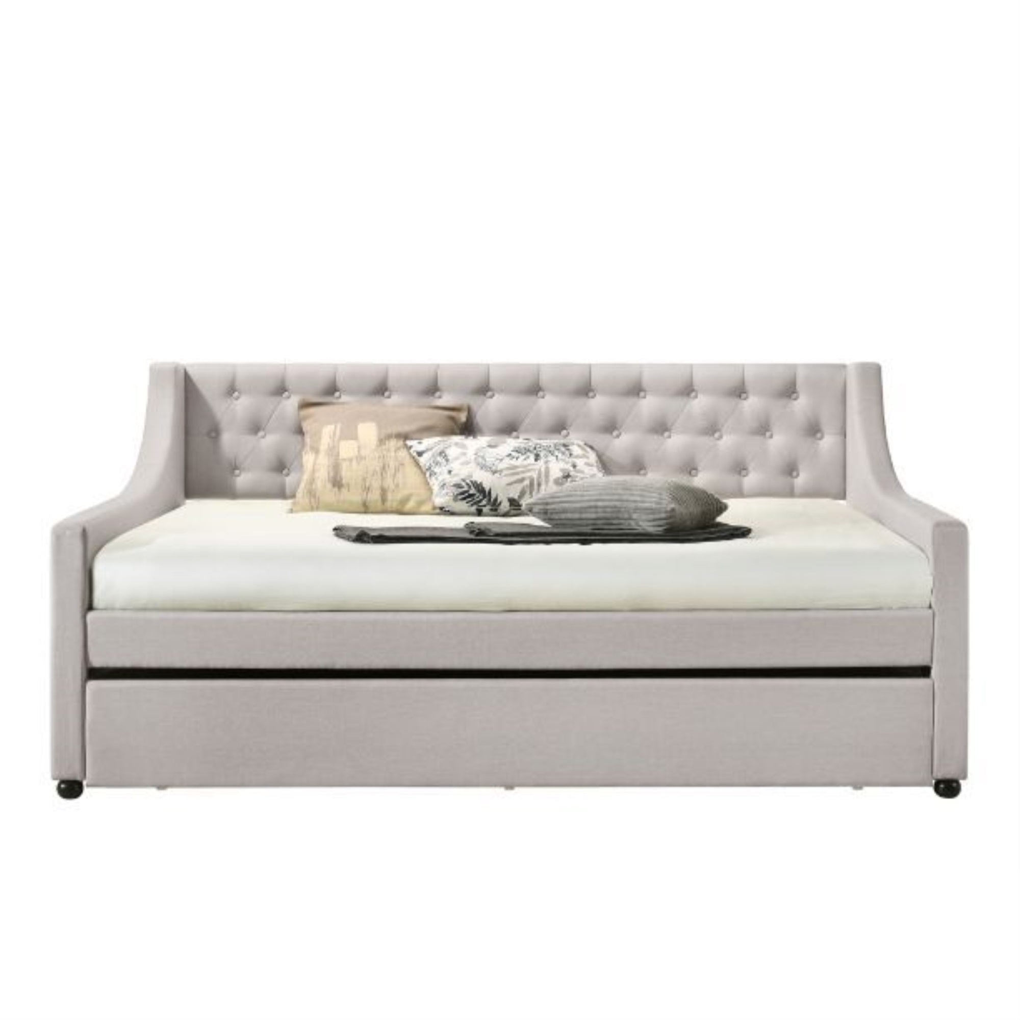 Acme Lianna Tufted Upholstered Full Daybed and Twin Trundle in Beige Fabric