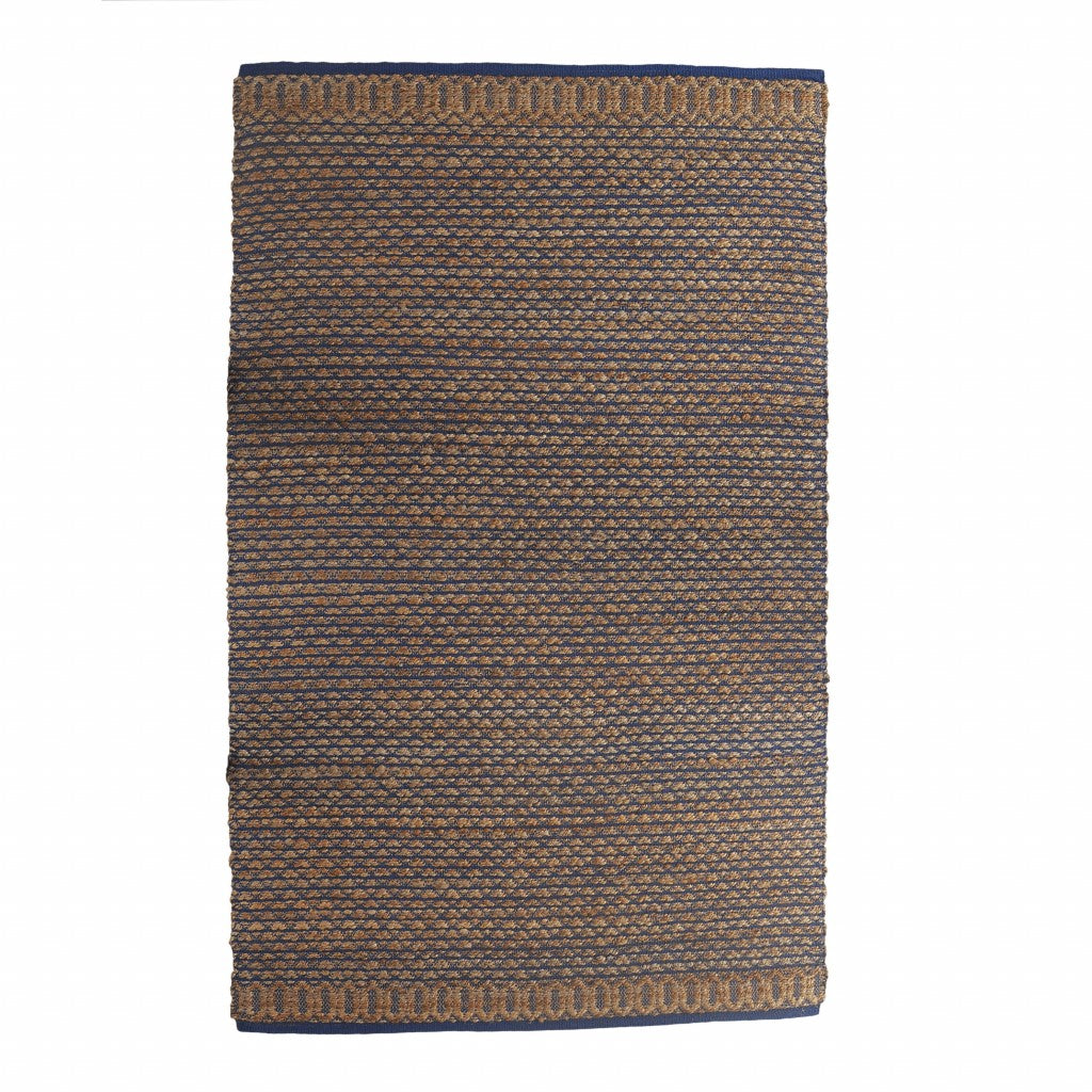 9 x 12 Tan and Blue Detailed Lattice Area Rug