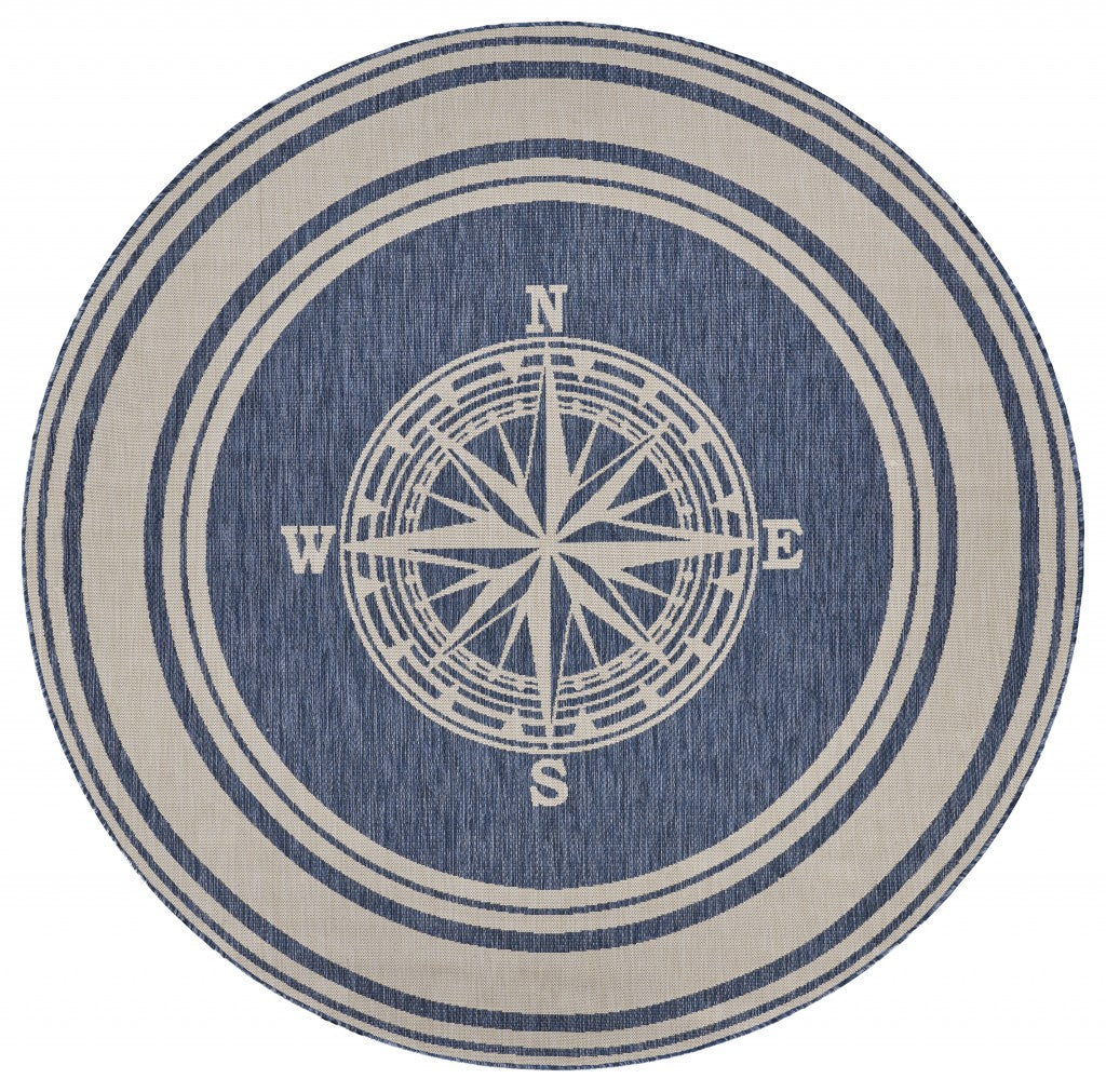 8 Round Navy Nautical Indoor Outdoor Area Rug