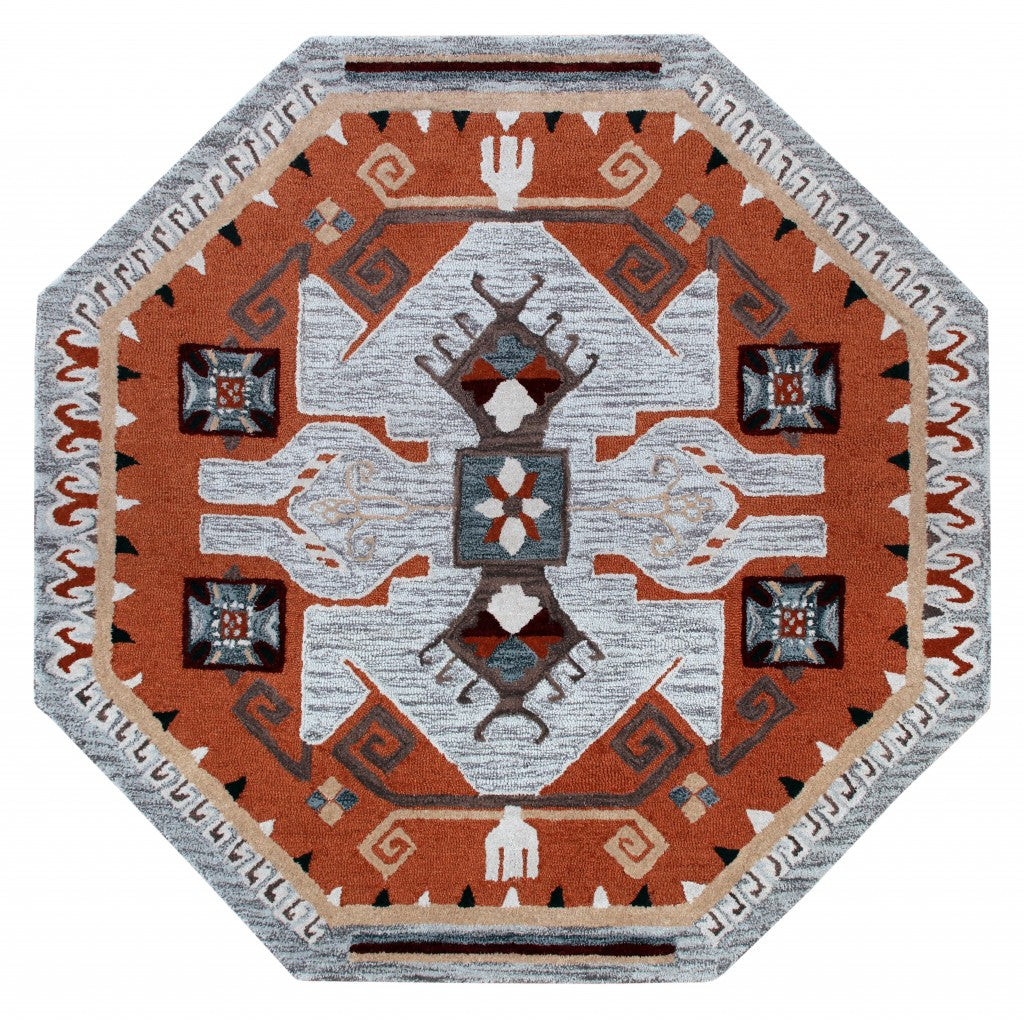 6 Round Terracotta Tribal Area Rug