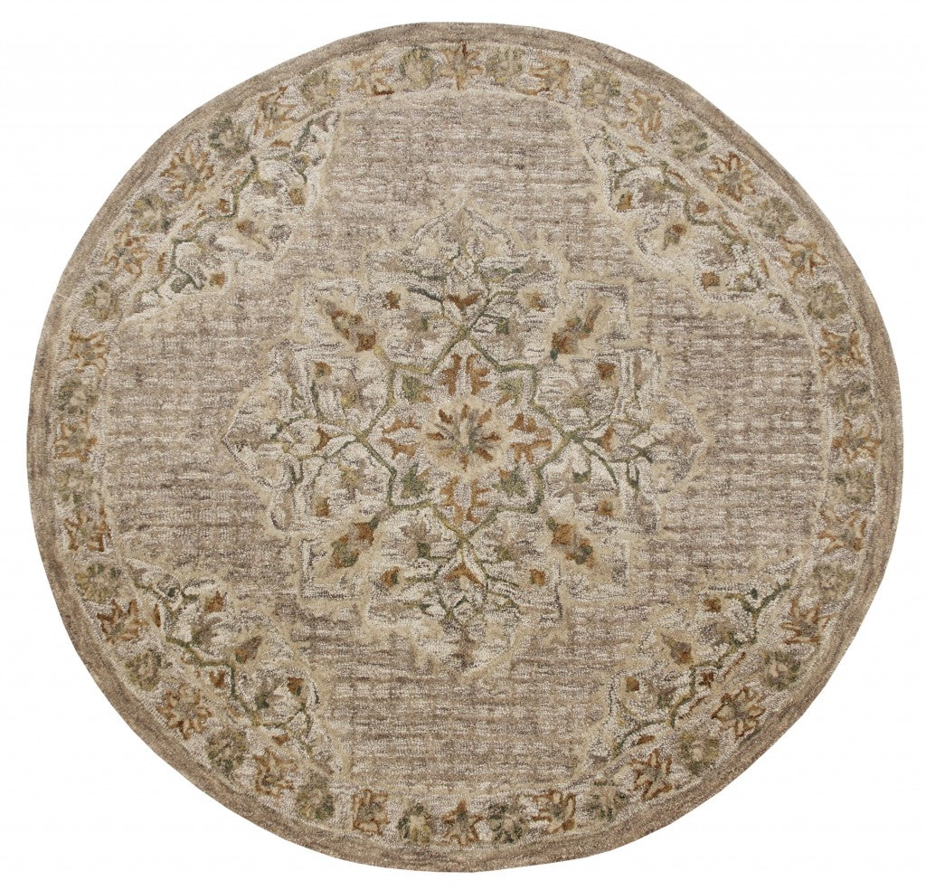 4 Round Beige Distressed Medallion Area Rug