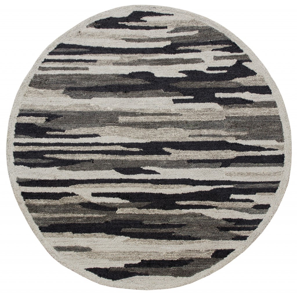 6 Round Black and Gray Camouflage Area Rug