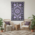 80 X 56 Purple Black And White Mandala Cotton Hanging Tapestry