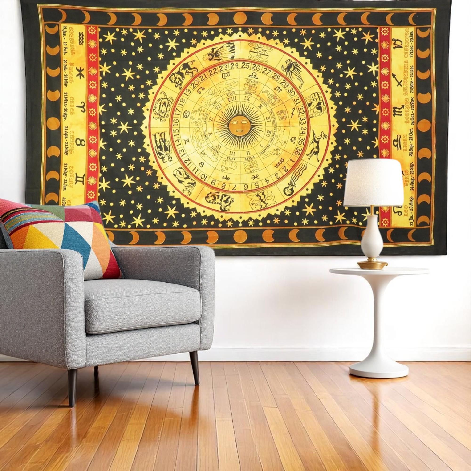 80 X 56 Black Red And Yellow Cotton Hanging Tapestry