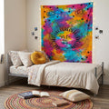 80 X 56 Blue Pink And Yellow Cotton Hanging Tapestry