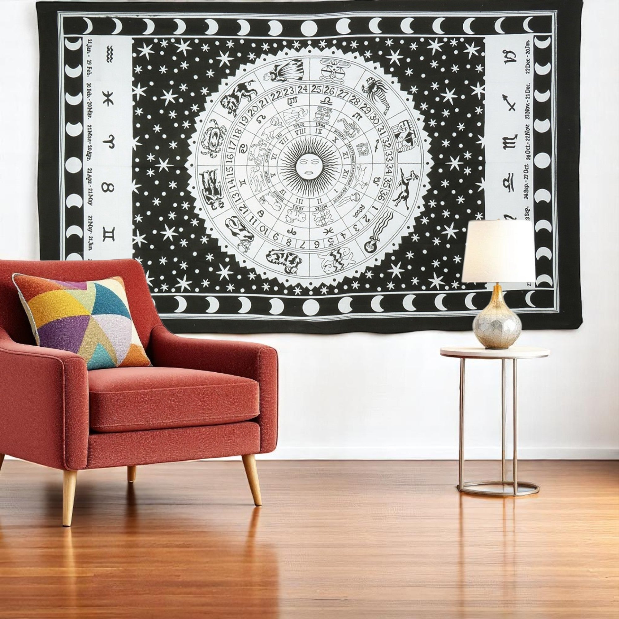 80 X 56 Black And White Cotton Hanging Tapestry