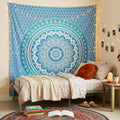 92 X 84 Sea Green And White Mandala Cotton Hanging Tapestry