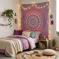92 X 84 Pink And White Mandala Cotton Hanging Tapestry