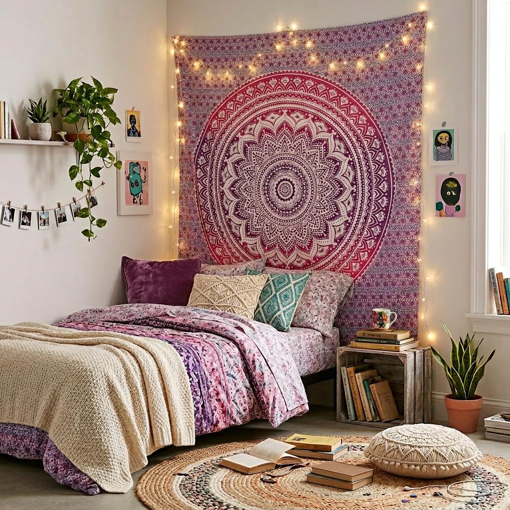 92 X 84 Pink And White Mandala Cotton Hanging Tapestry