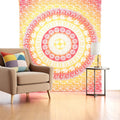 92 X 84 Mustard Red And White Mandala Cotton Hanging Tapestry