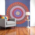 92 X 84 Blue Red And Yellow Mandala Cotton Hanging Tapestry