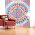 92 X 84 Orange Blue And Yellow Mandala Cotton Hanging Tapestry