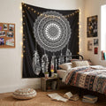 92 X 84 Black And White Abstract Cotton Hanging Tapestry