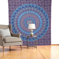 92 X 84 Sky Blue And Purple Mandala Cotton Hanging Tapestry