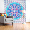 88 X 84 Pink Sky Blue And White Floral Cotton Hanging Tapestry