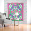 88 X 84 Pink Green And White Floral Cotton Hanging Tapestry