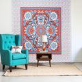88 X 84 Red Blue And White Floral Cotton Hanging Tapestry