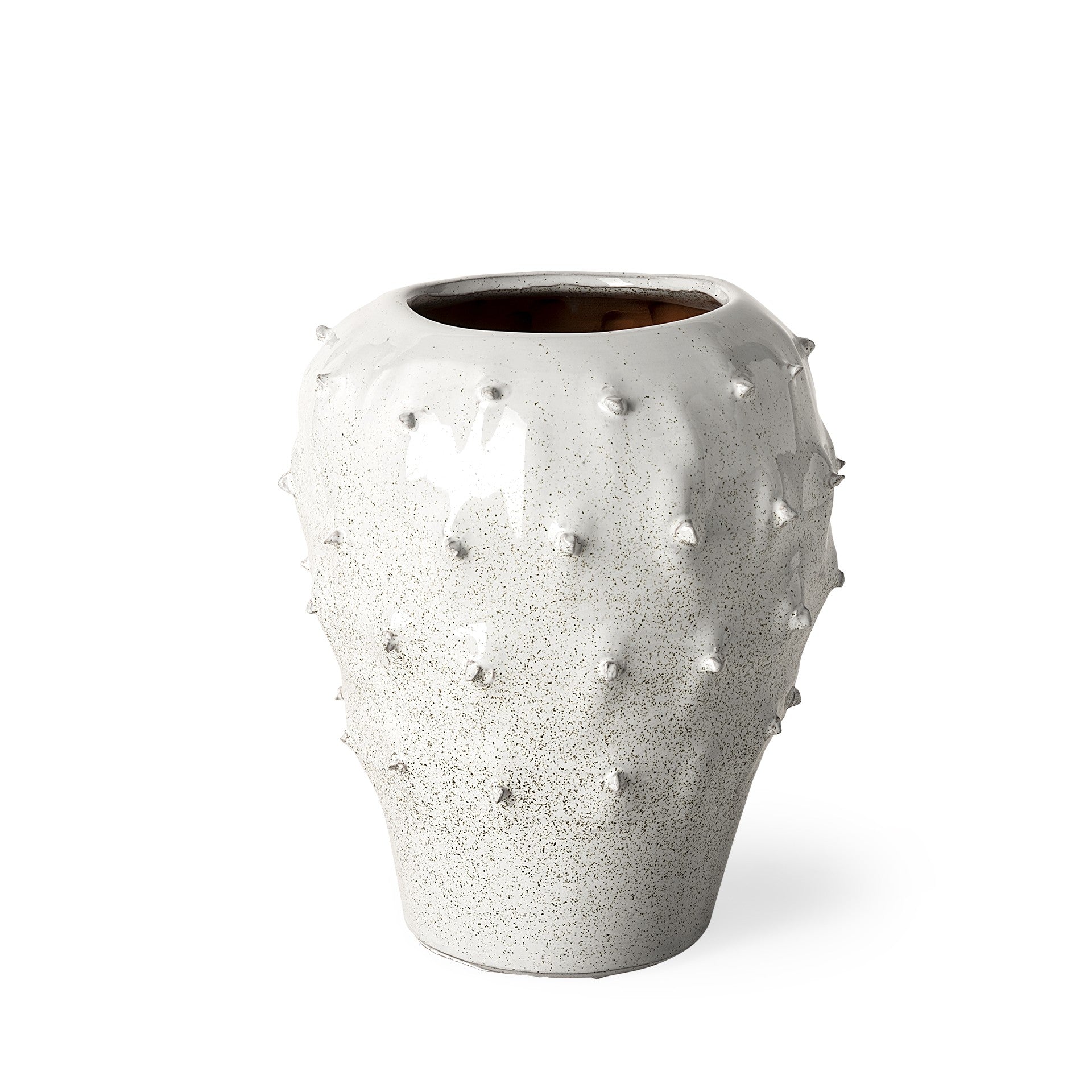 11 White Spiked Organic Glaze Large Mouth Ceramic Vase