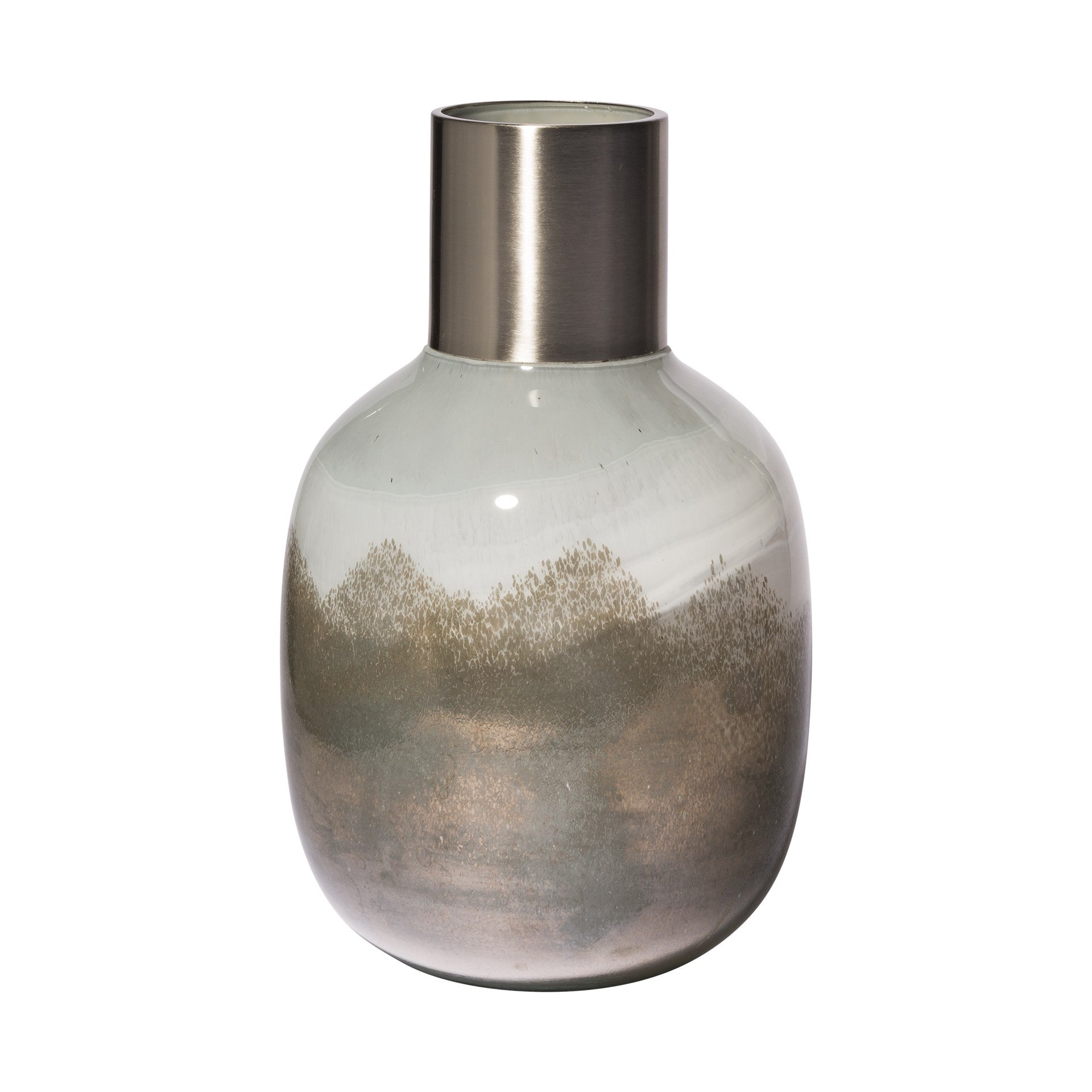 13 Cream and Brown Ombre Glass Vase with Dark Bronze Top