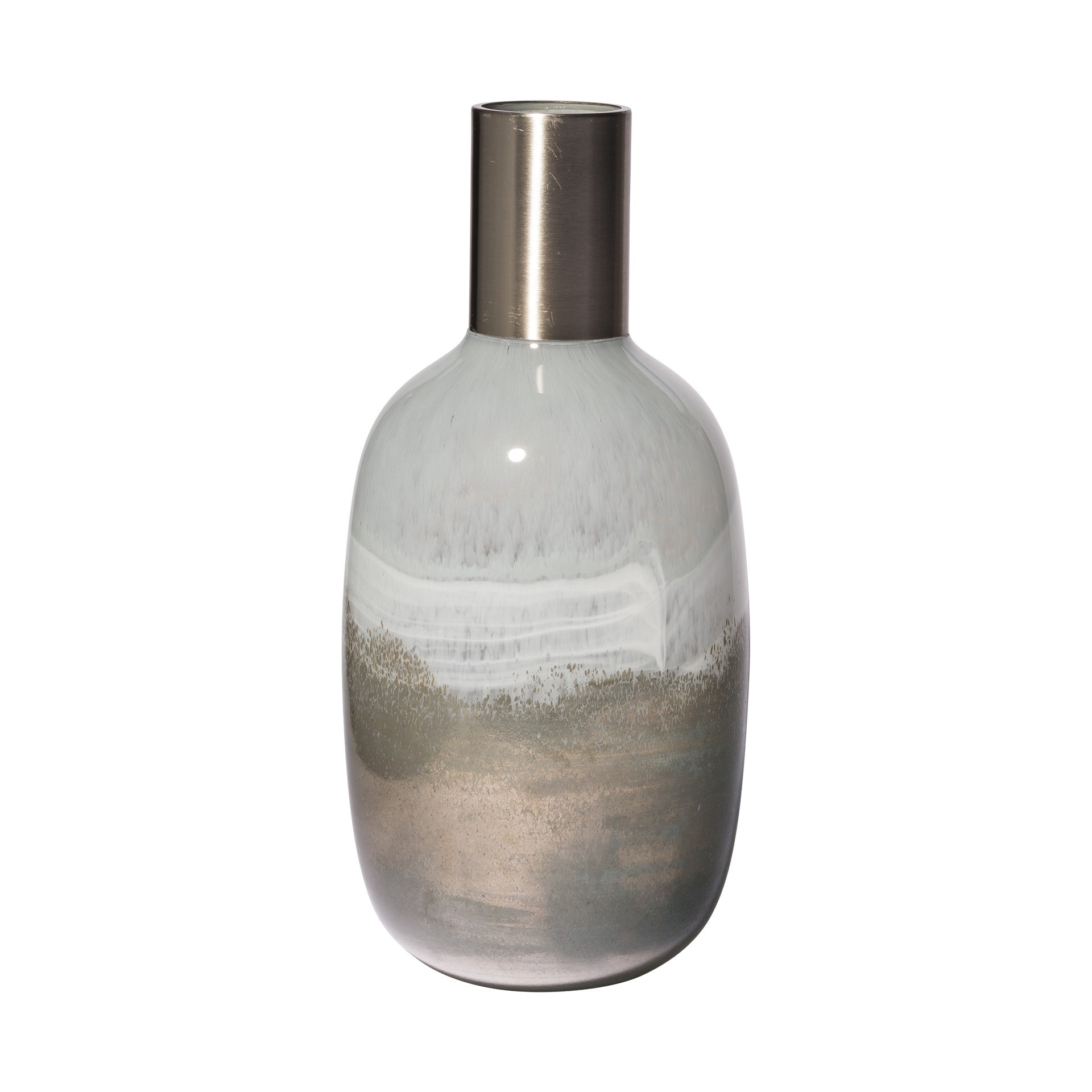 16 Cream and Brown Ombre Glass Vase with Dark Bronze Top