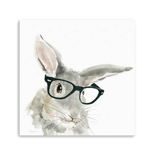 20 x 20 Watercolor Cutie Rabbit in Glasses Canvas Wall Art