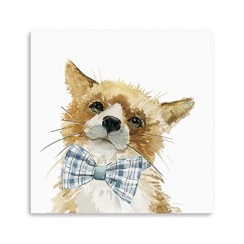 20 x 20 Watercolor Cutie Bow Tie Fox Canvas Wall Art