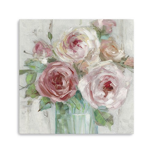 30 x 30 Watercolor Soft Pastel Peonies Bouquet Canvas Wall Art