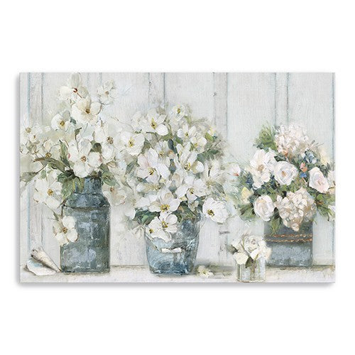 48 x 32 Watercolor Soft Pastel Bouquet Trio Canvas Wall Art