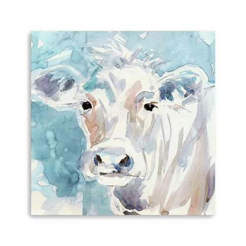20 x 20 Watercolor Soft Pastel Cow Canvas Wall Art